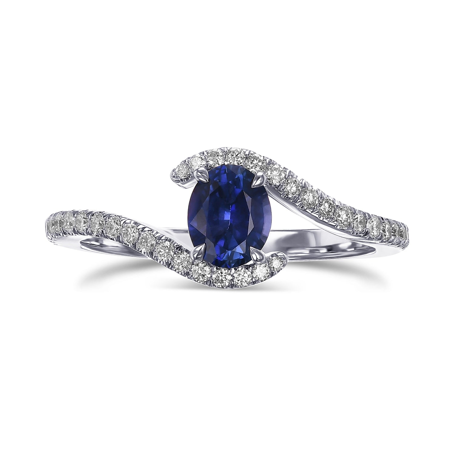 Oval Sapphire and Diamond Cross-over Ring