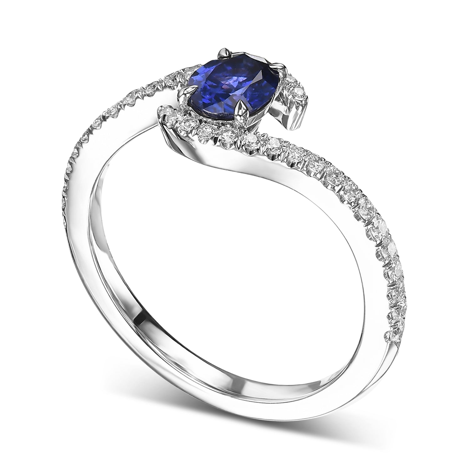 Oval Sapphire and Diamond Cross-over Ring