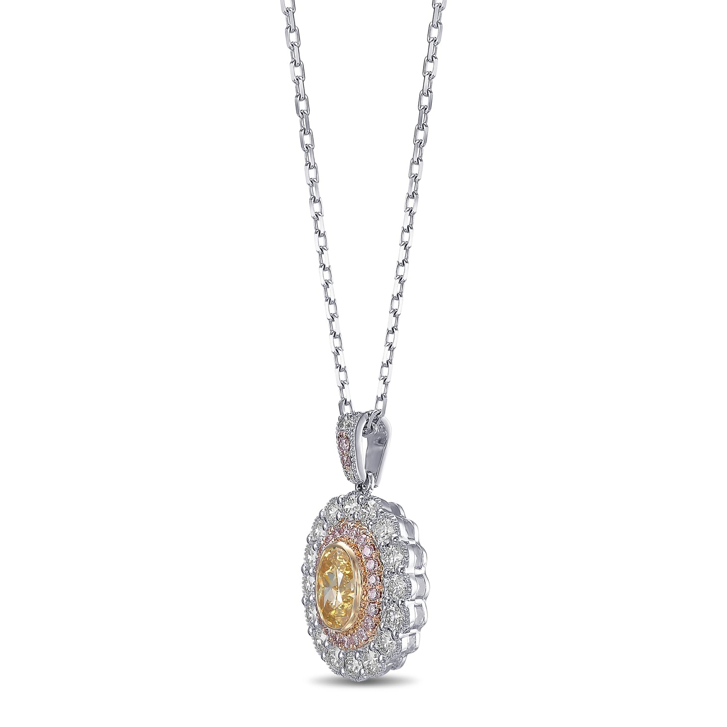 Fancy Brownish Yellow Oval Double Halo Diamond Pendant