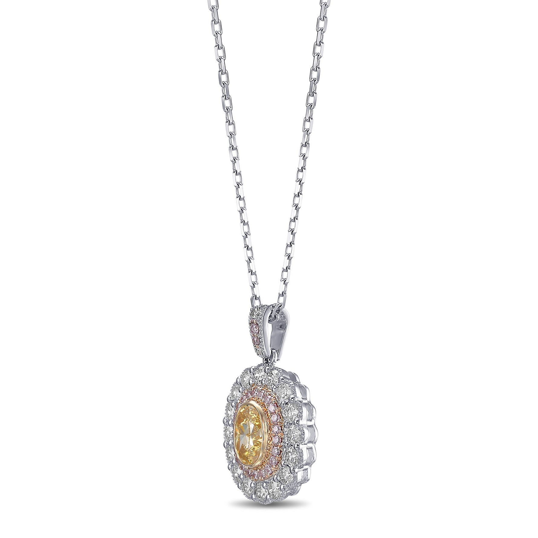 Fancy Brownish Yellow Oval Double Halo Diamond Pendant