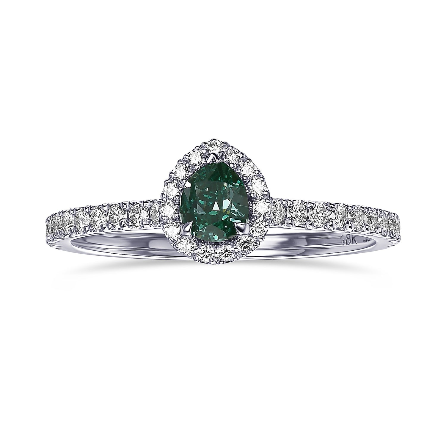 Fancy Vivid Bluish Green Pear Halo Diamond Ring