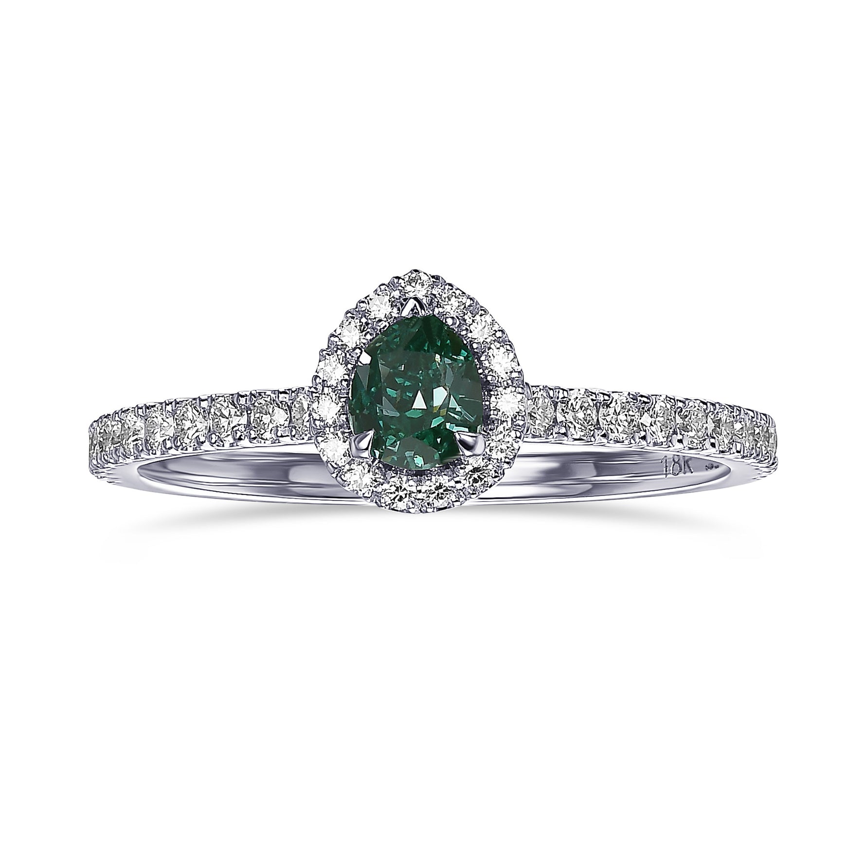 Fancy Vivid Bluish Green Pear Halo Diamond Ring