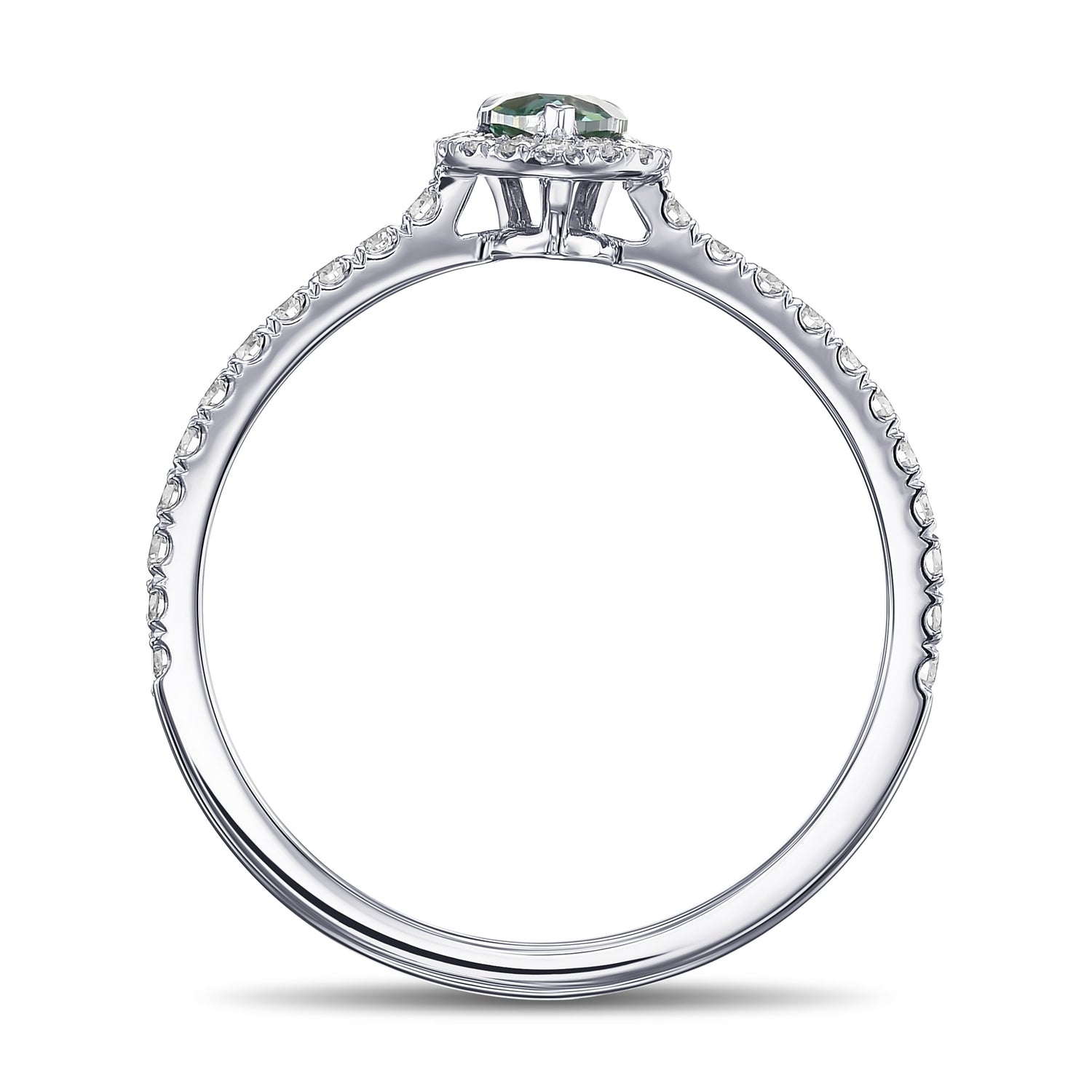 Fancy Vivid Bluish Green Pear Halo Diamond Ring