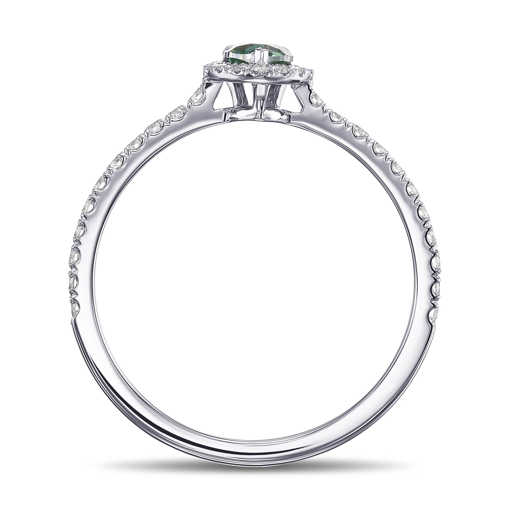 Fancy Vivid Bluish Green Pear Halo Diamond Ring