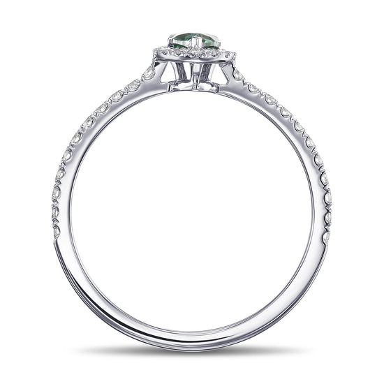 Fancy Vivid Bluish Green Pear Halo Diamond Ring