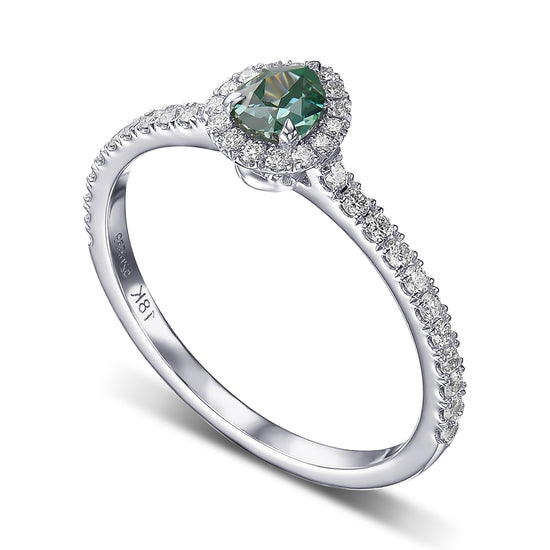 Fancy Vivid Bluish Green Pear Halo Diamond Ring