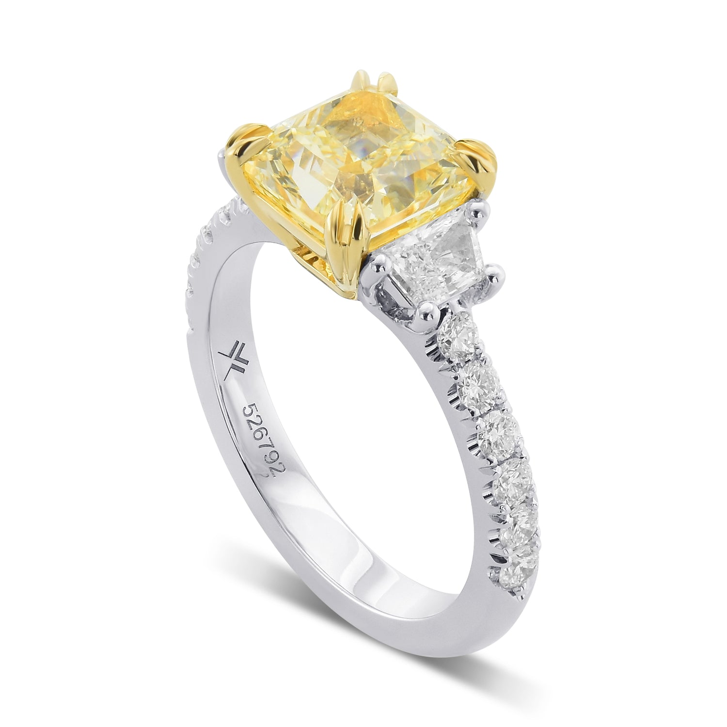 Fancy Light Yellow Radiant Trapezoid and Pave Diamond Side-stone Ring