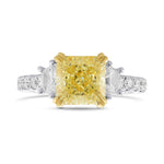 Fancy Light Yellow Radiant Trapezoid and Pave Diamond Side-stone Ring