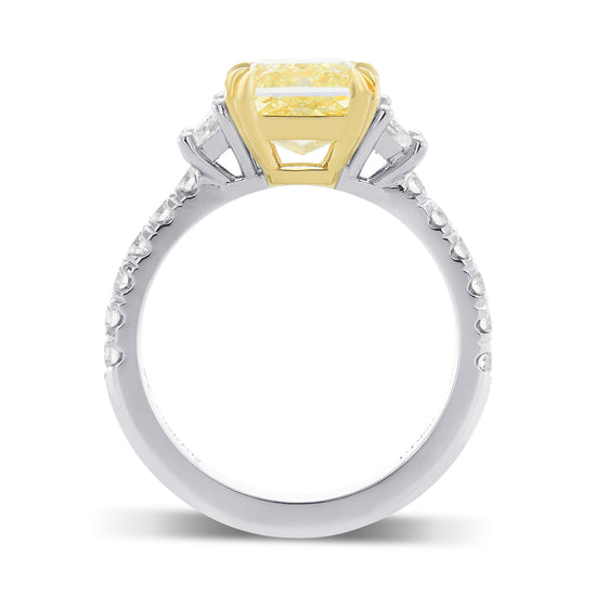 Fancy Light Yellow Radiant Trapezoid and Pave Diamond Side-stone Ring