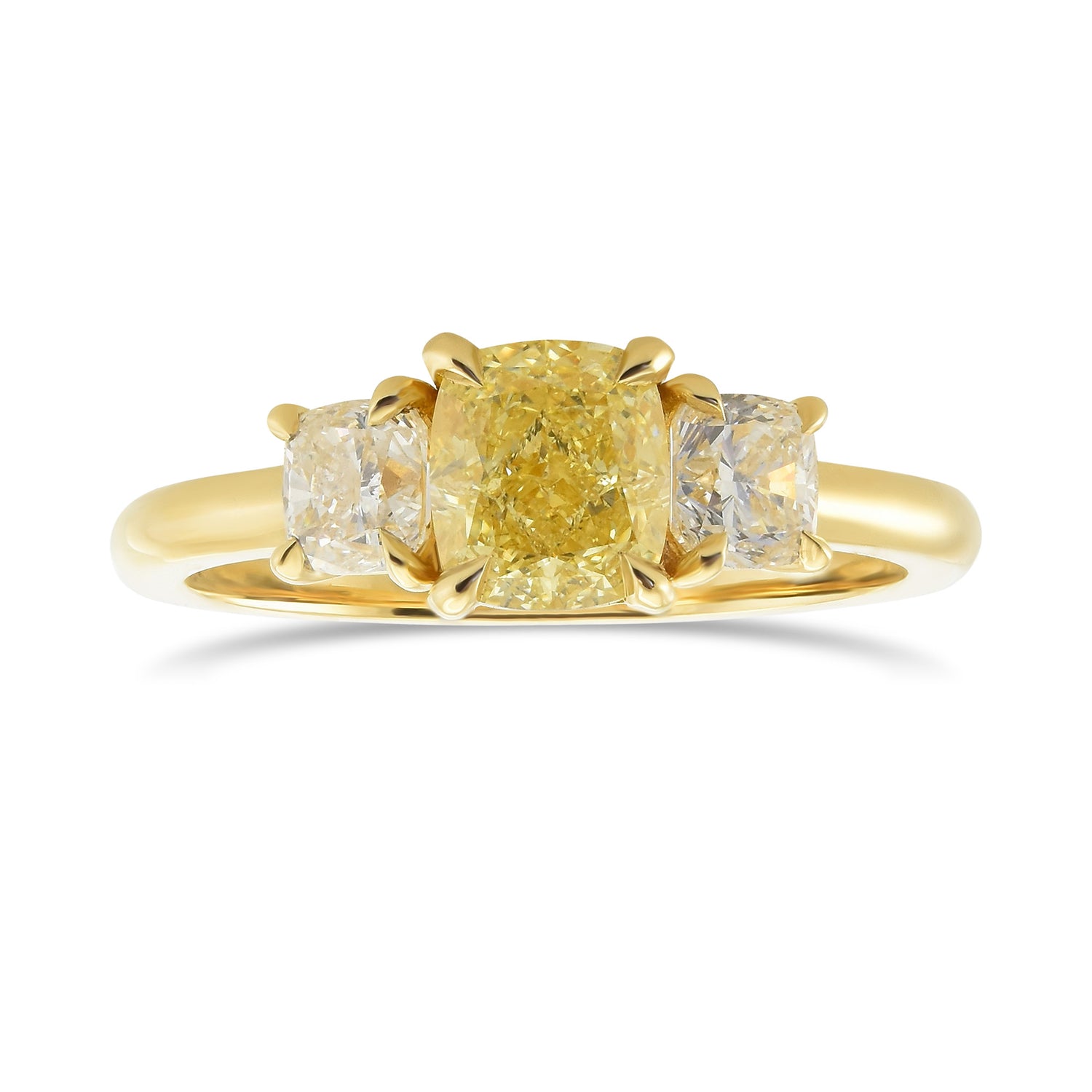 Fancy Yellow Cushion 3-Stone Diamond Ring