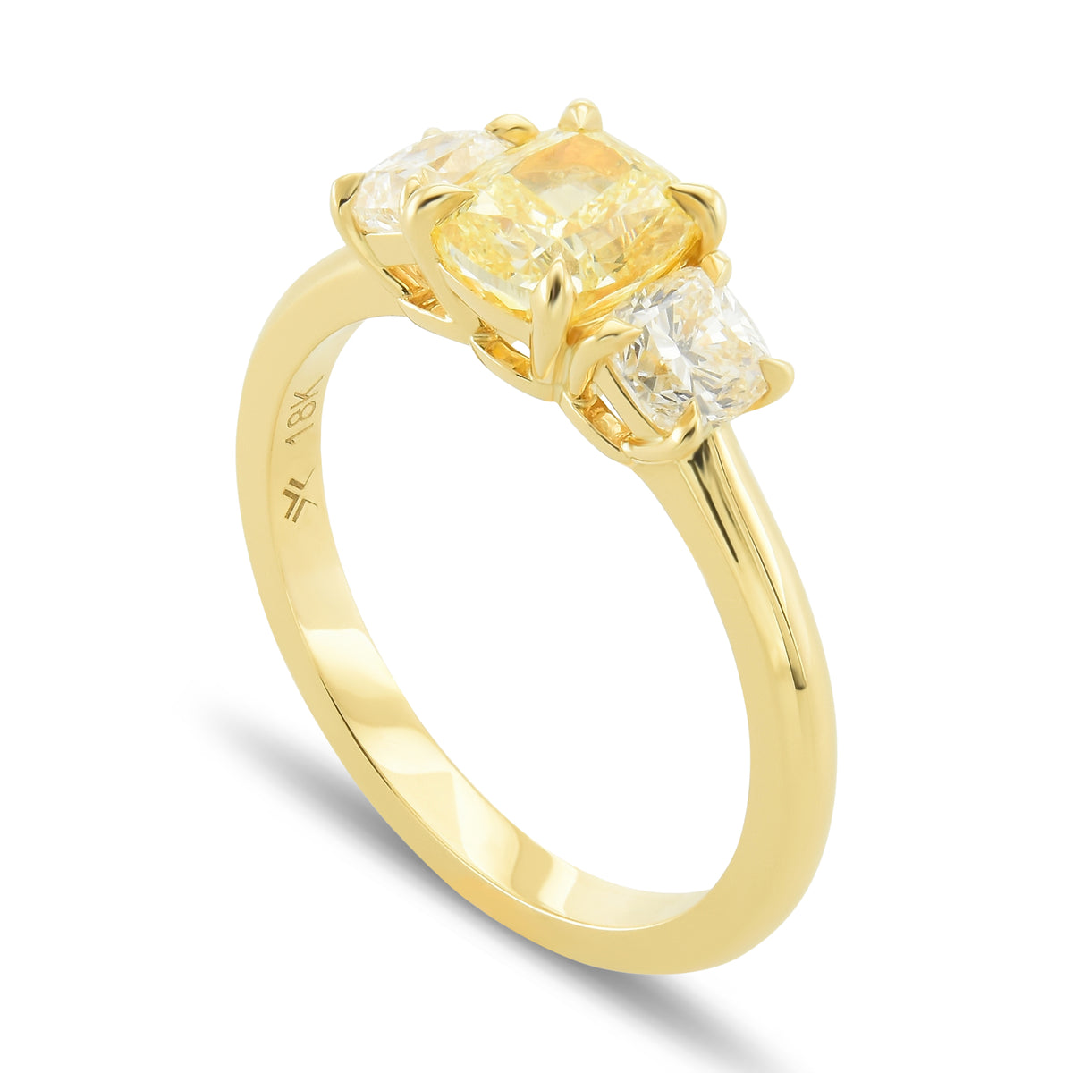 Fancy Yellow Cushion 3-Stone Diamond Ring