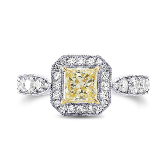 Light Yellow Princess Halo Diamond Ring