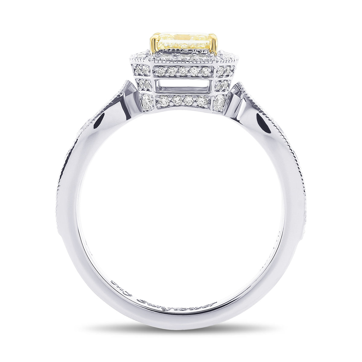 Light Yellow Princess Halo Diamond Ring