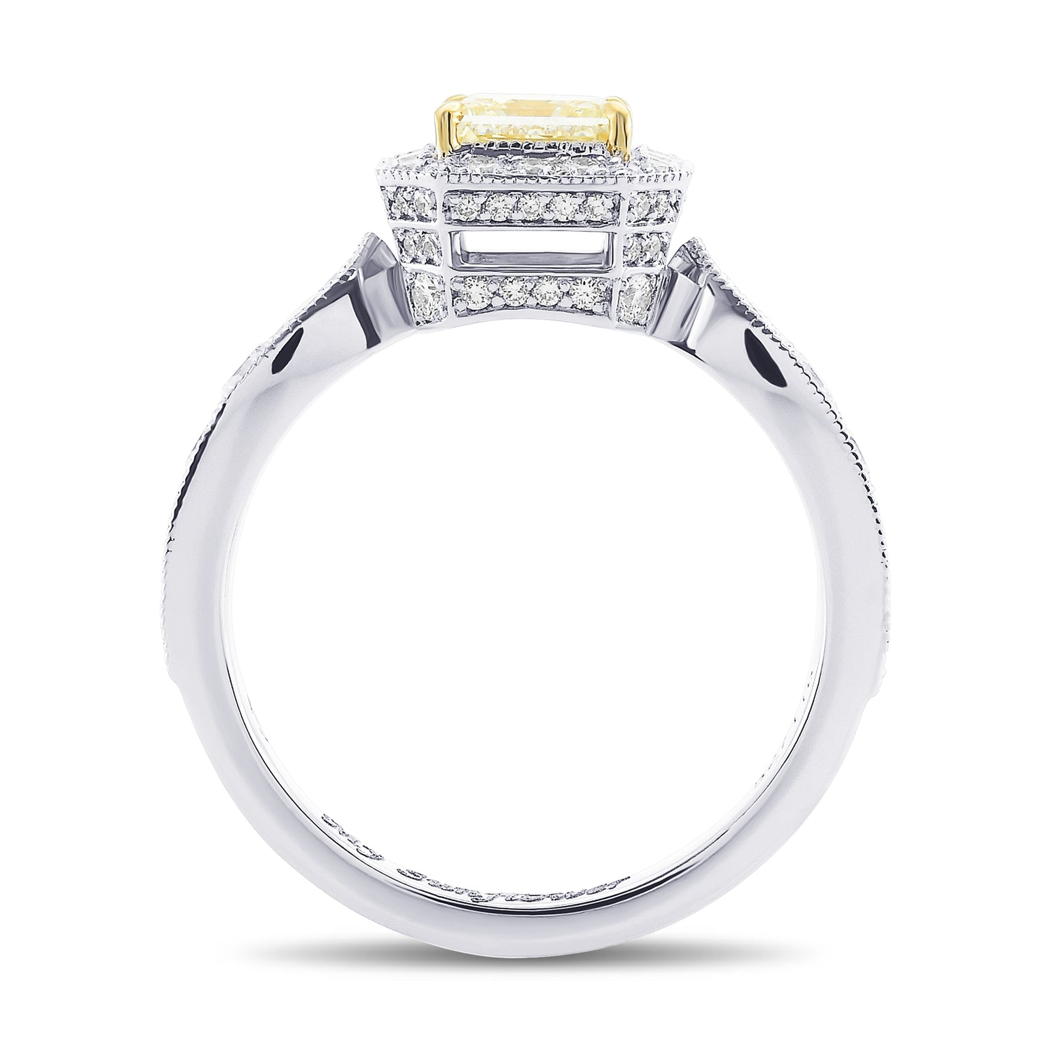 Light Yellow Princess Halo Diamond Ring