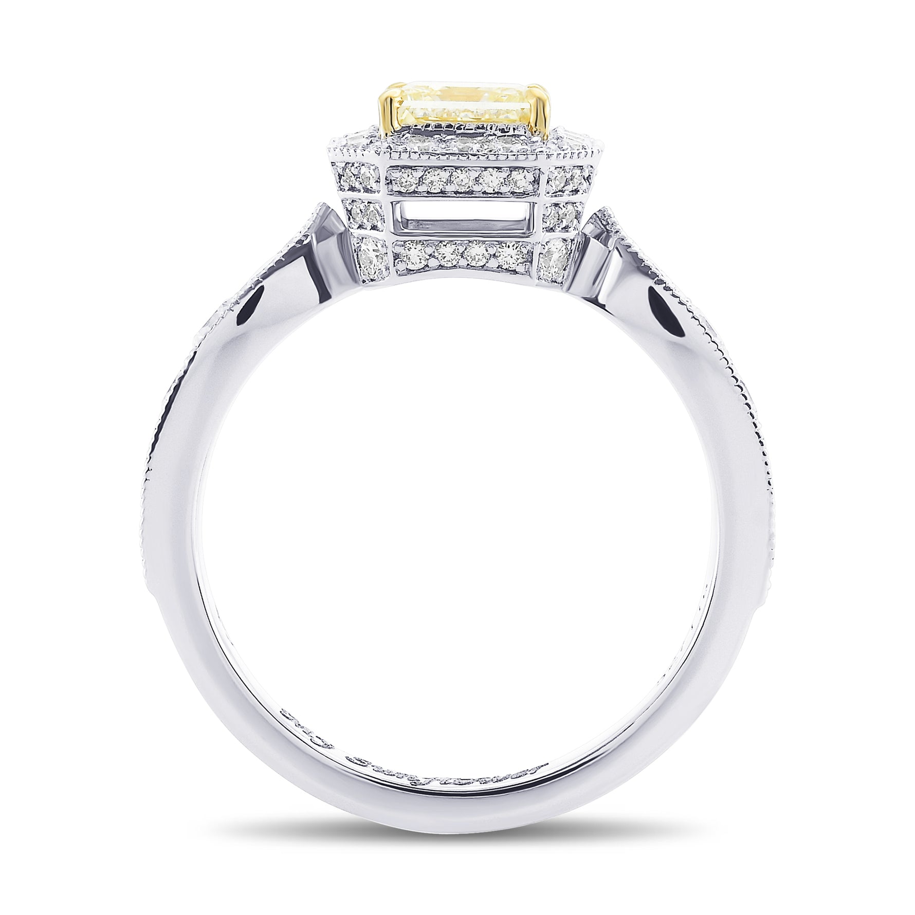 Light Yellow Princess Halo Diamond Ring