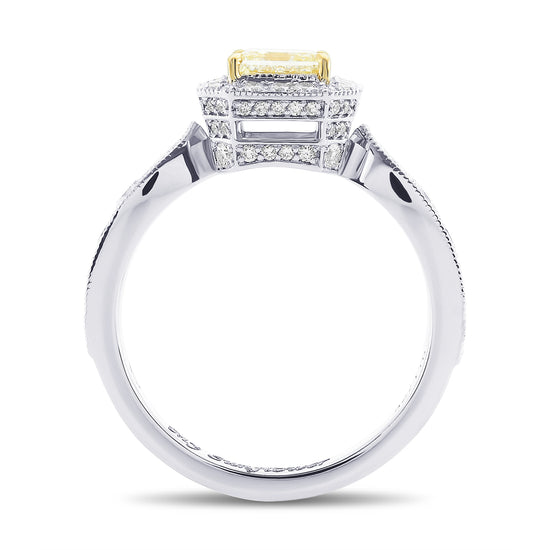 Light Yellow Princess Halo Diamond Ring