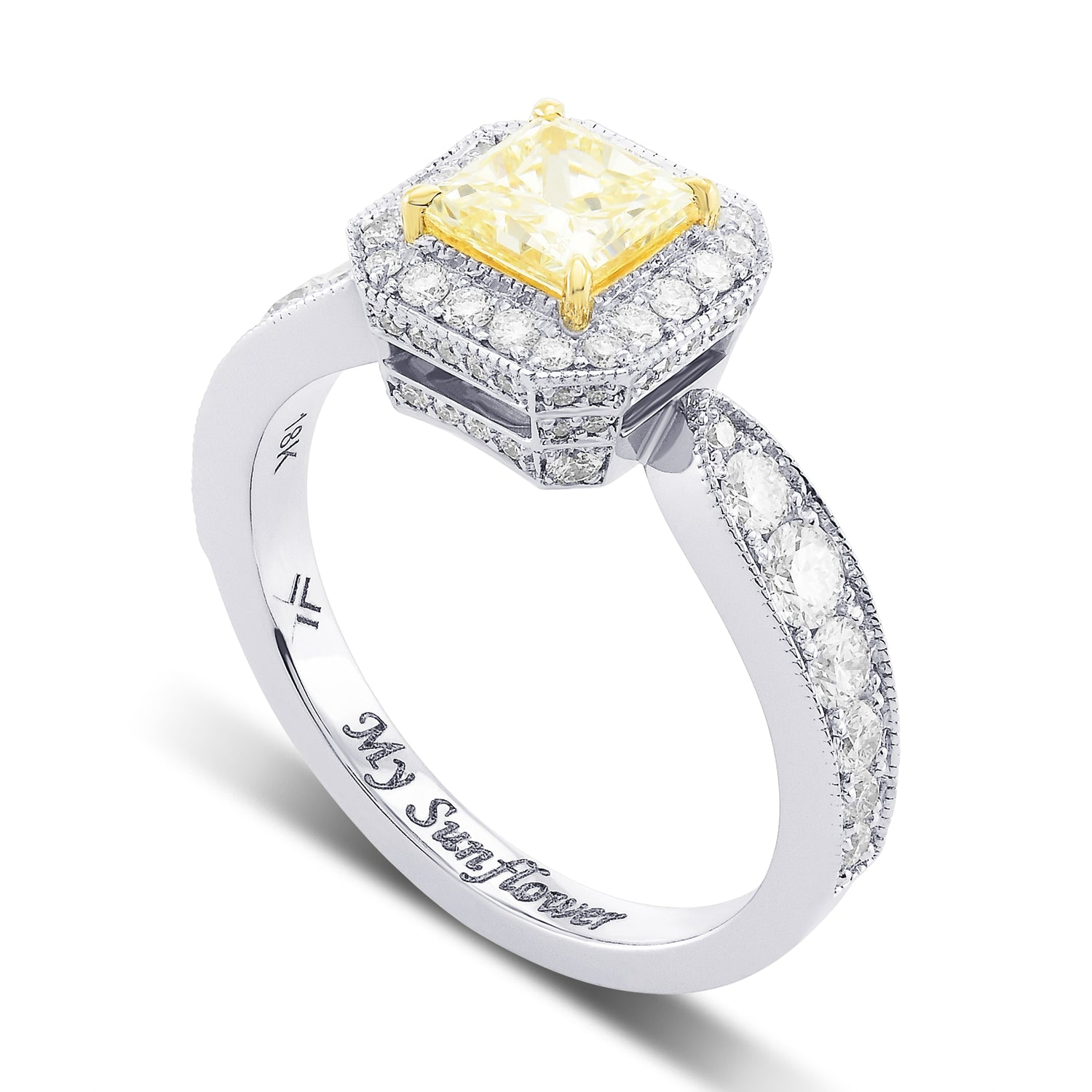 Light Yellow Princess Halo Diamond Ring