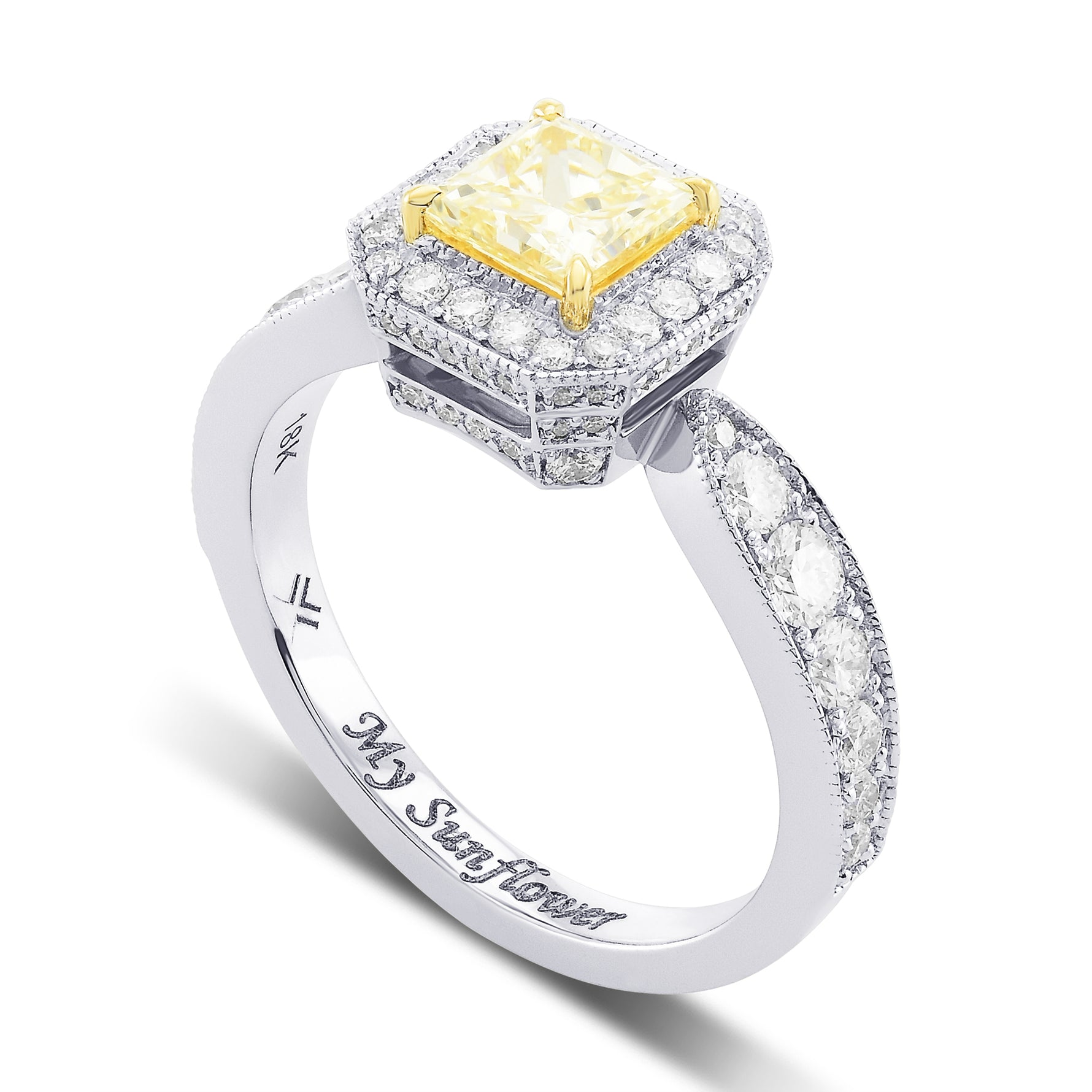 Light Yellow Princess Halo Diamond Ring