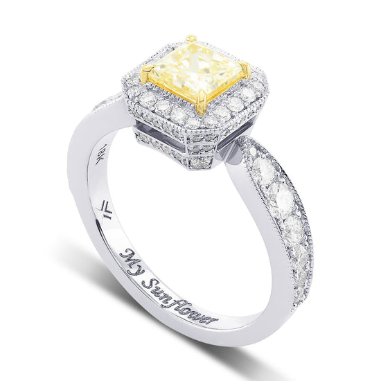 Light Yellow Princess Halo Diamond Ring