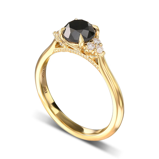 Fancy Black Round Diamond Side-stone Ring