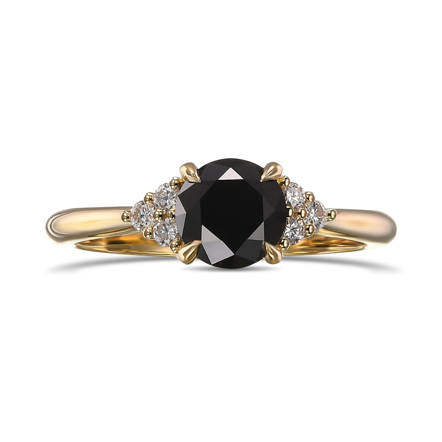 Fancy Black Round Diamond Side-stone Ring