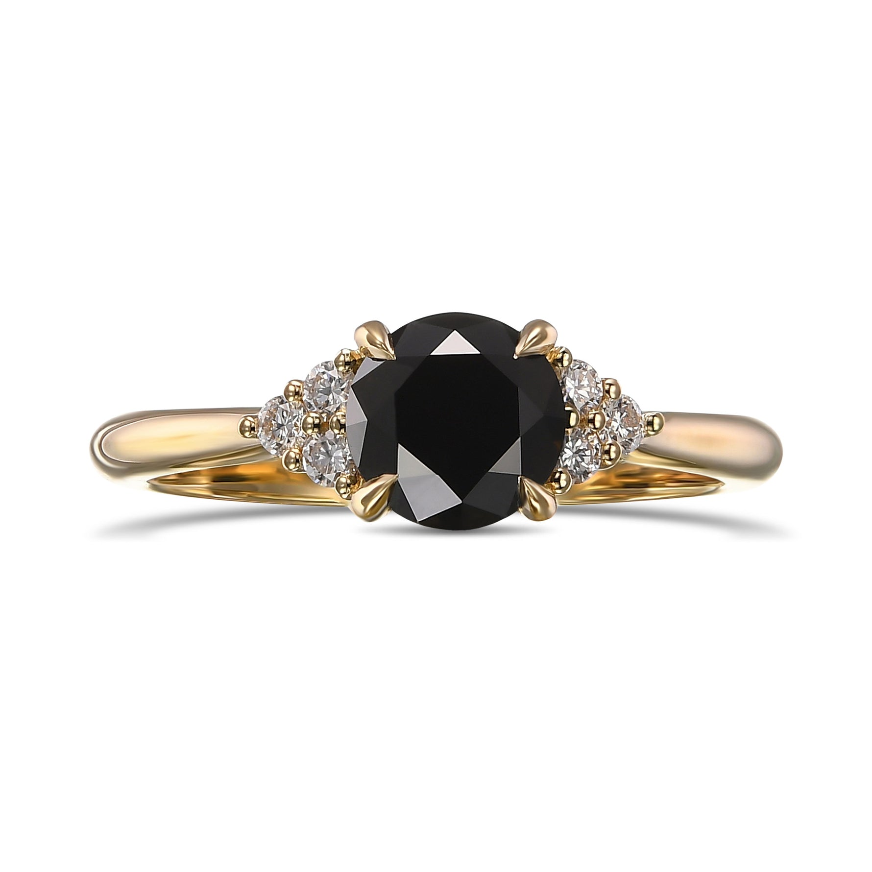 Fancy Black Round Diamond Side-stone Ring