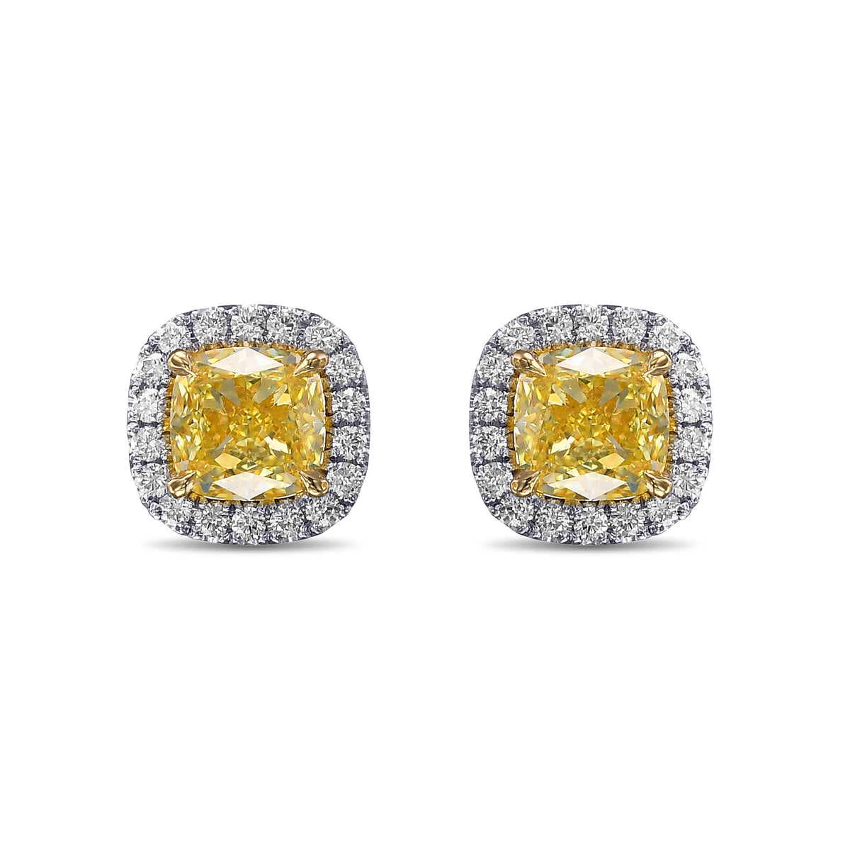 Fancy Yellow Cushion Halo Earrings