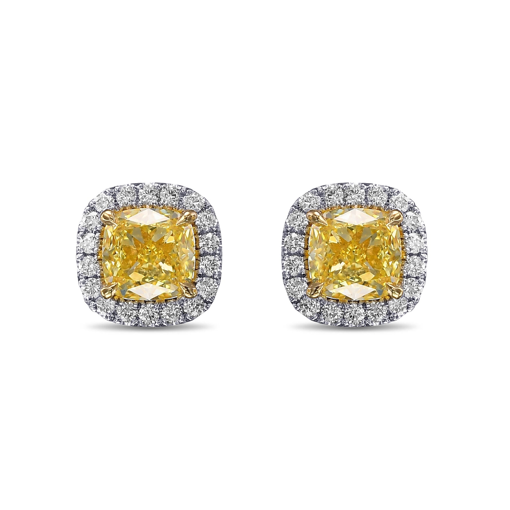 Fancy Yellow Cushion Halo Earrings