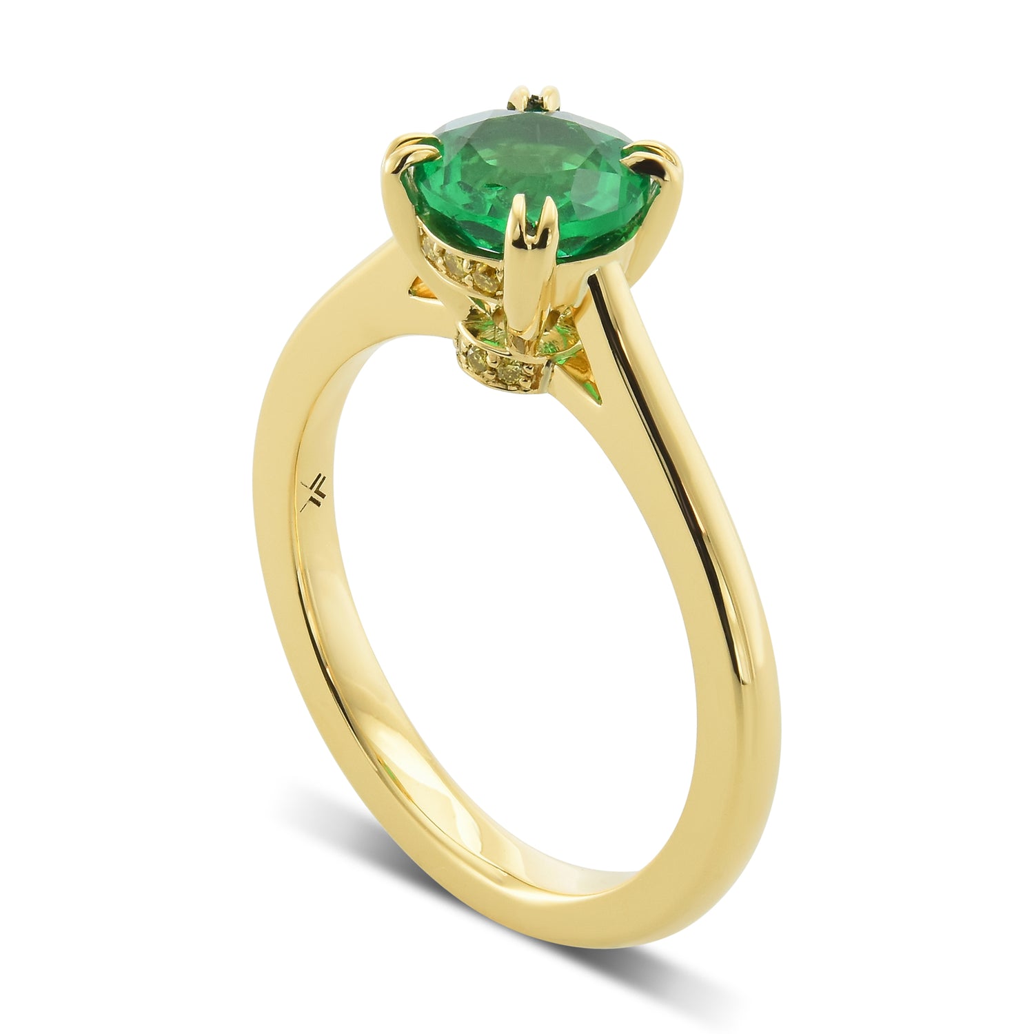 Round Colombian Emerald Solitaire Ring