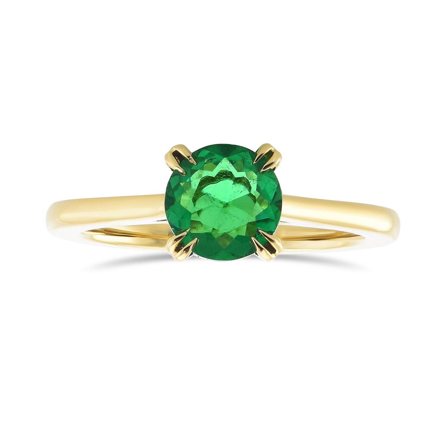 Round Colombian Emerald Solitaire Ring