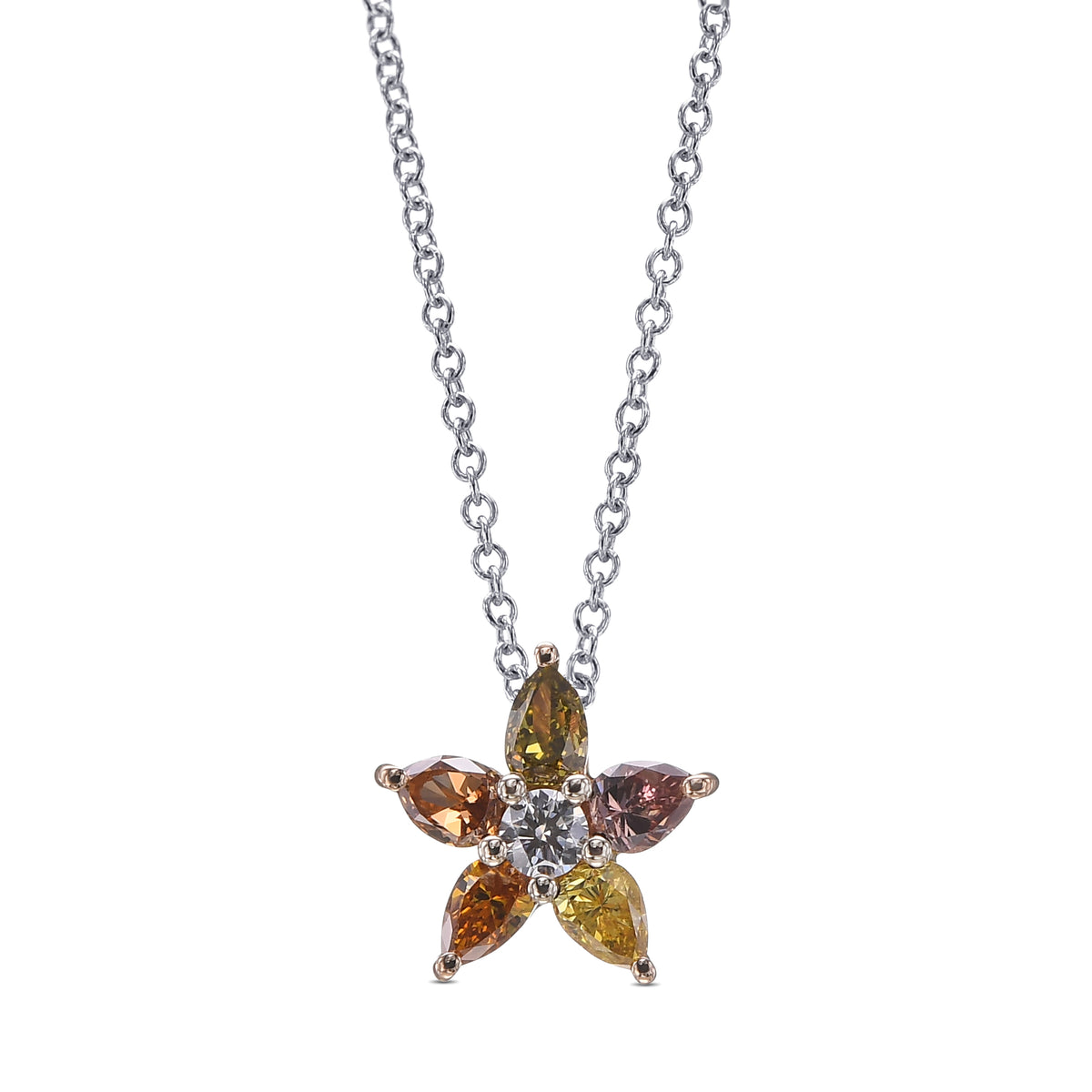 Flower Motif Mix Color Pear Diamond Pendant