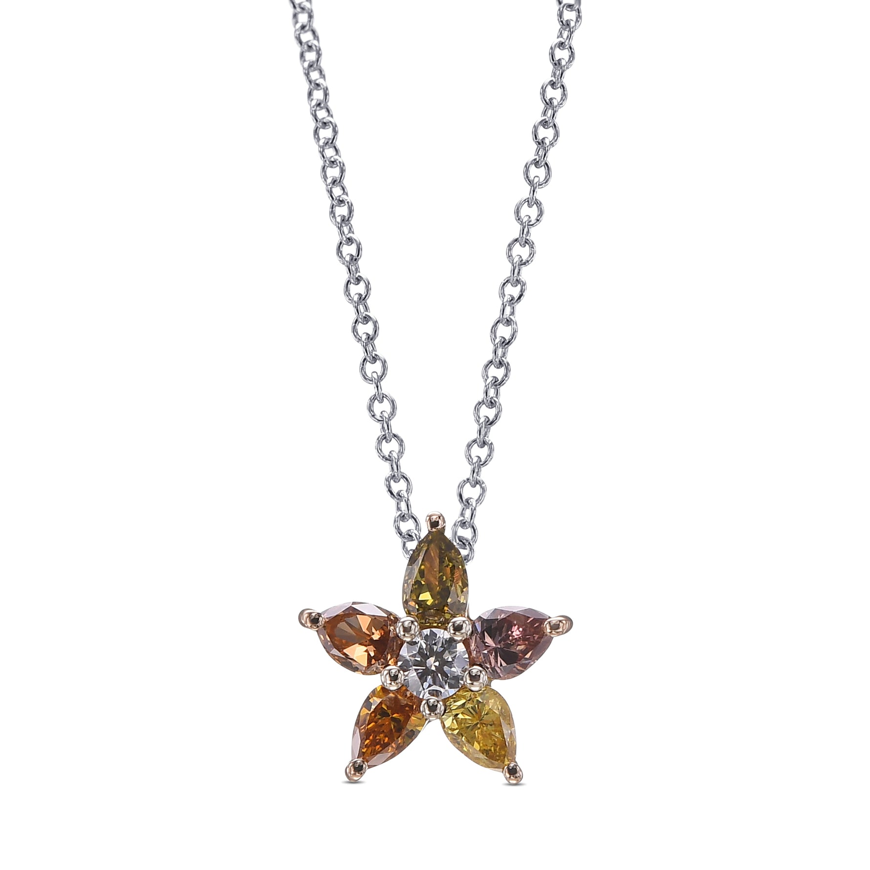 Flower Motif Mix Color Pear Diamond Pendant