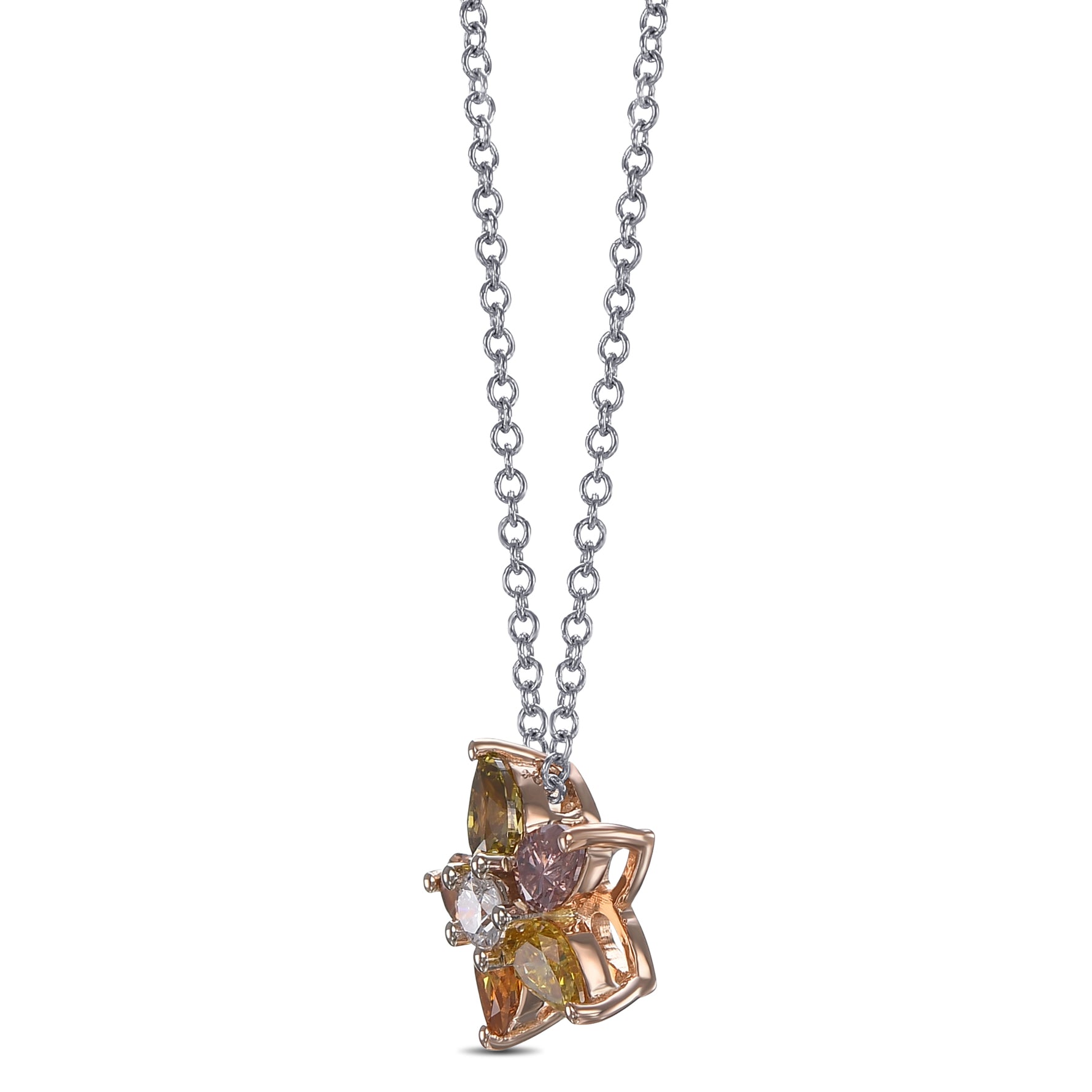 Flower Motif Mix Color Pear Diamond Pendant