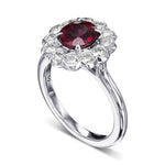 Pigeon Blood Red Oval Ruby & Scalloped Round Brilliant Diamond Halo Ring
