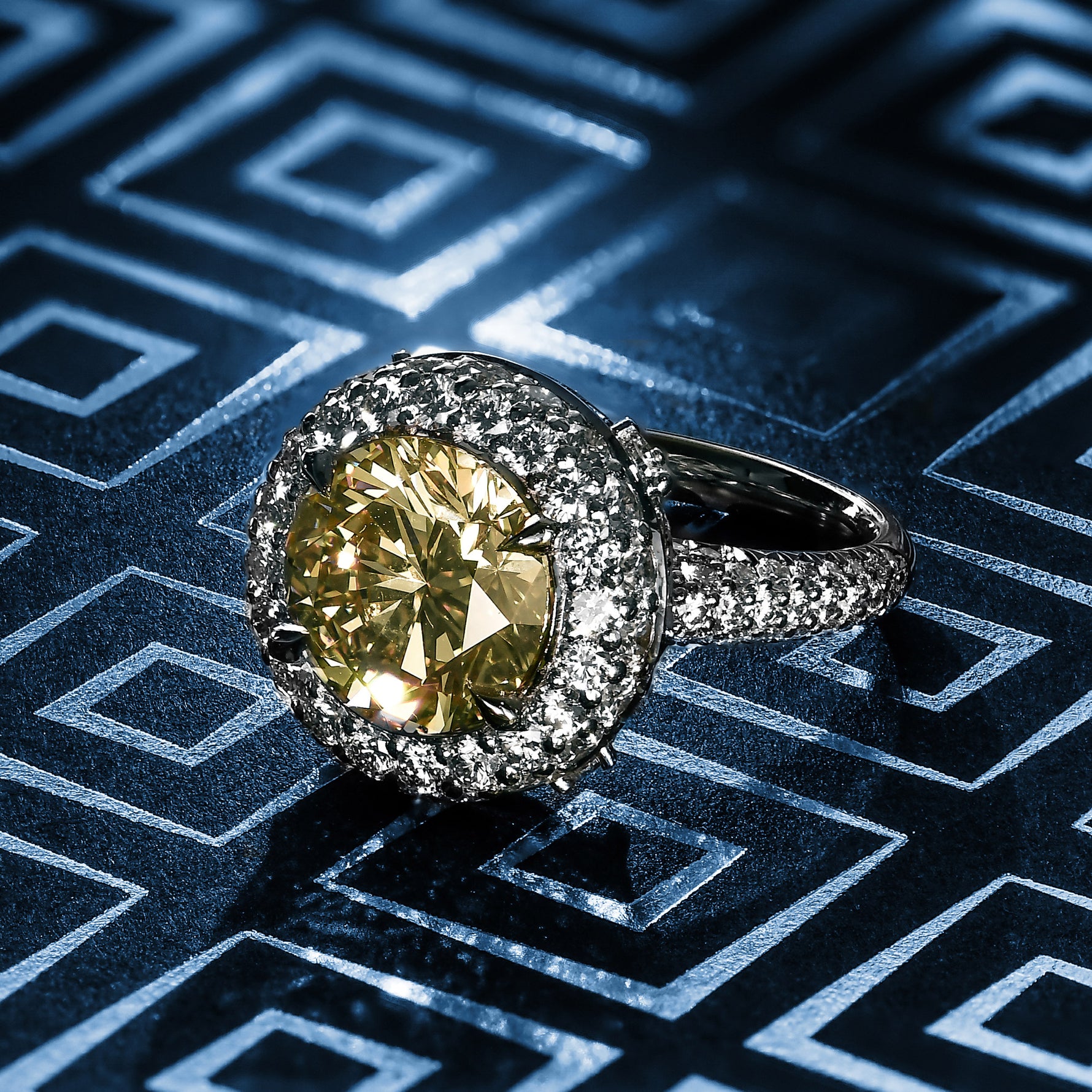 Fancy Light Brownish Yellow Round Halo Diamond Ring