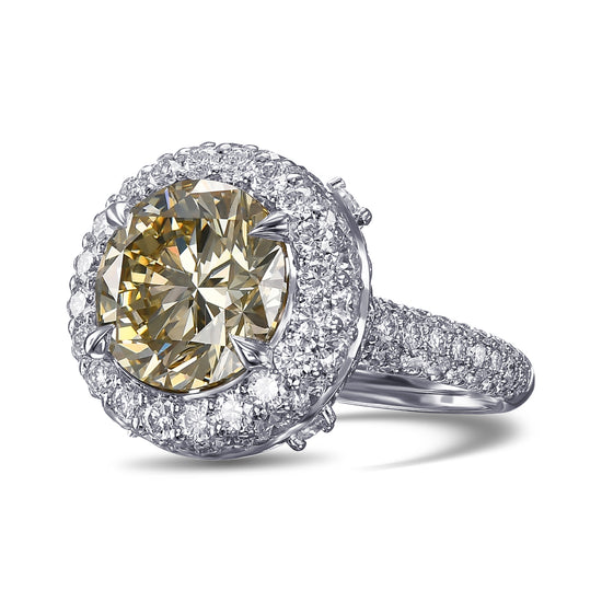 Fancy Light Brownish Yellow Round Halo Diamond Ring