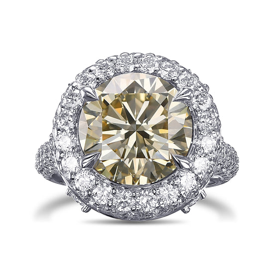 Fancy Light Brownish Yellow Round Halo Diamond Ring