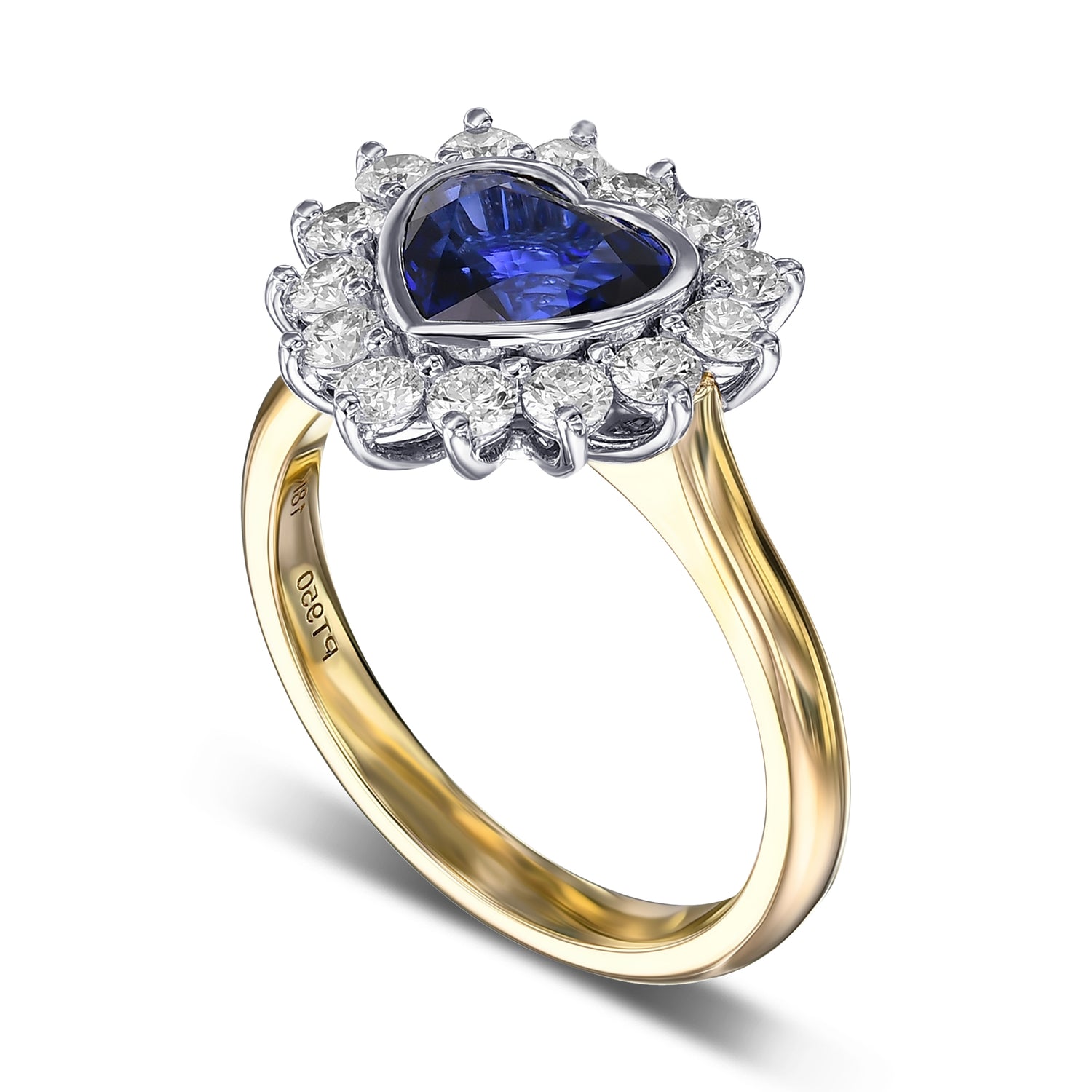 Sapphire Heart & Diamond Halo Ring