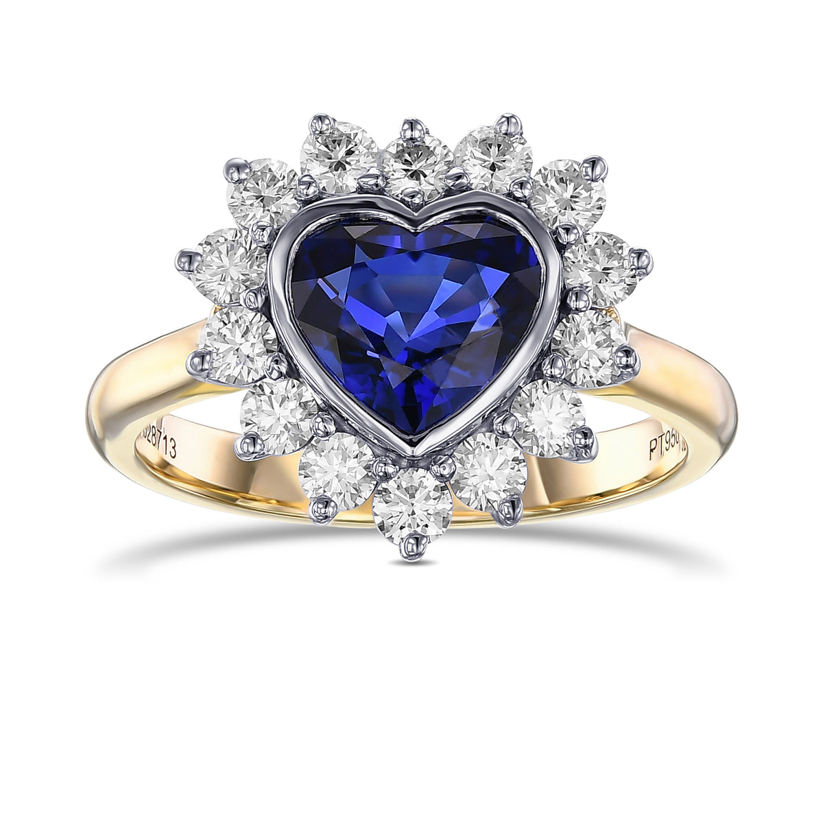 Sapphire Heart & Diamond Halo Ring