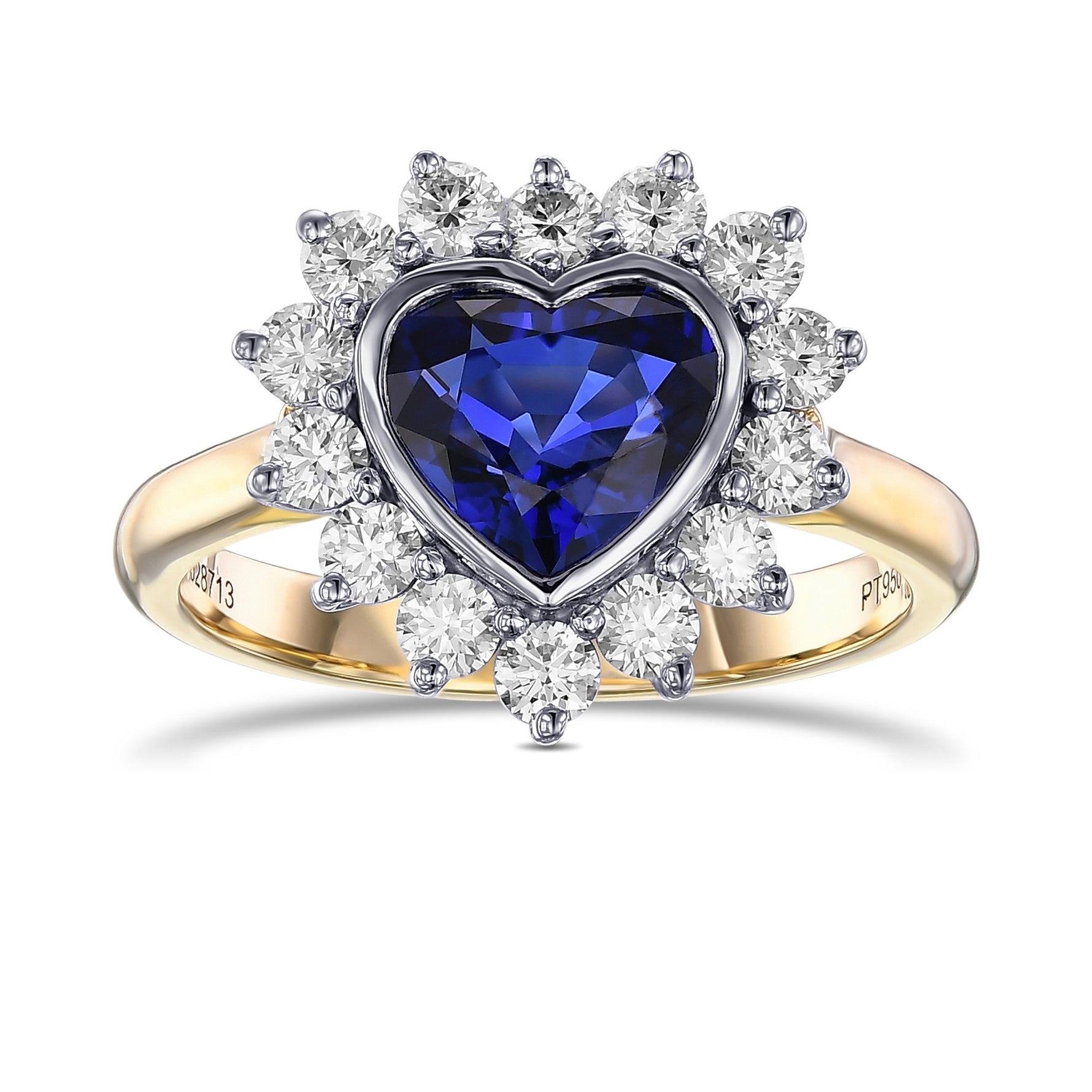 Sapphire Heart & Diamond Halo Ring