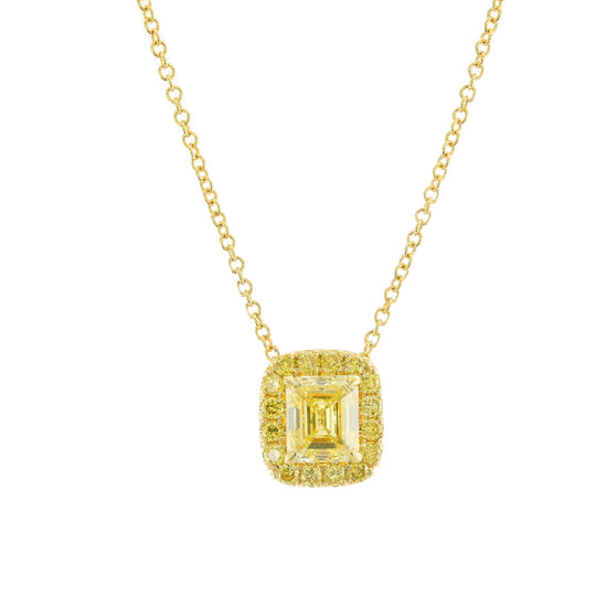 Fancy Intense Yellow Emerald Diamond Halo Pendant
