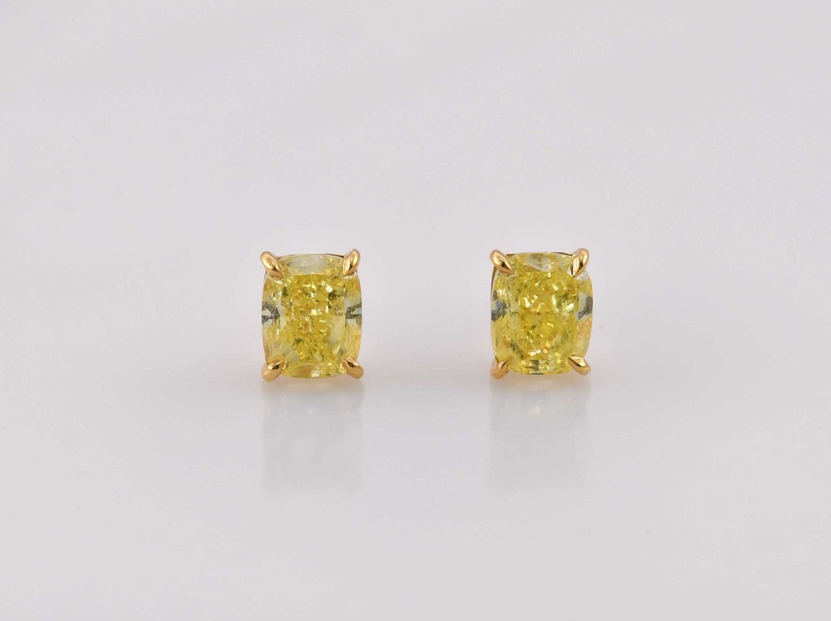 Fancy Intense Yellow Cushion Stud Earrings