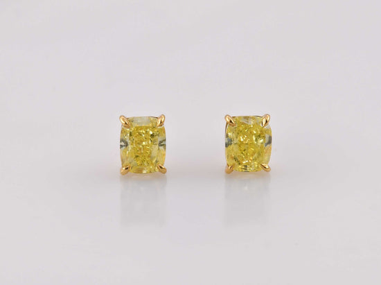 Fancy Intense Yellow Cushion Stud Earrings