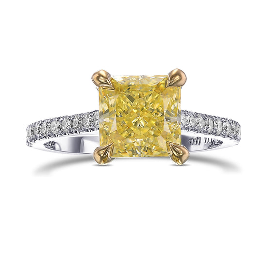 Fancy Intense Yellow Radiant Side-stone Diamond Ring 