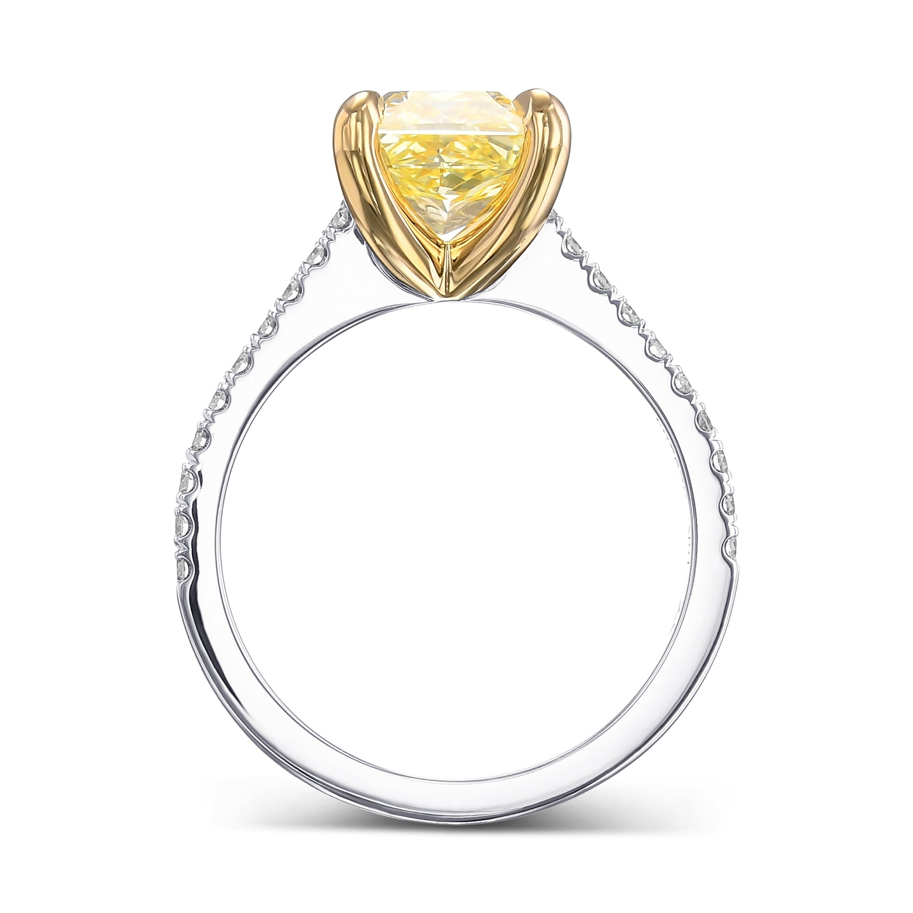 Fancy Intense Yellow Radiant Side-stone Diamond Ring 