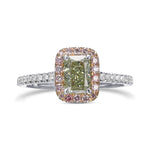 Fancy Intense Yellowish Green Radiant Halo Diamond Ring 