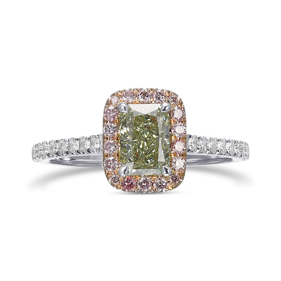 Fancy Intense Yellowish Green Radiant Halo Diamond Ring 