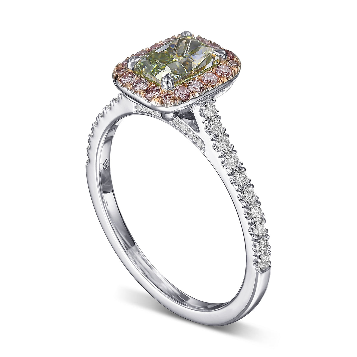 Fancy Intense Yellowish Green Radiant Halo Diamond Ring 