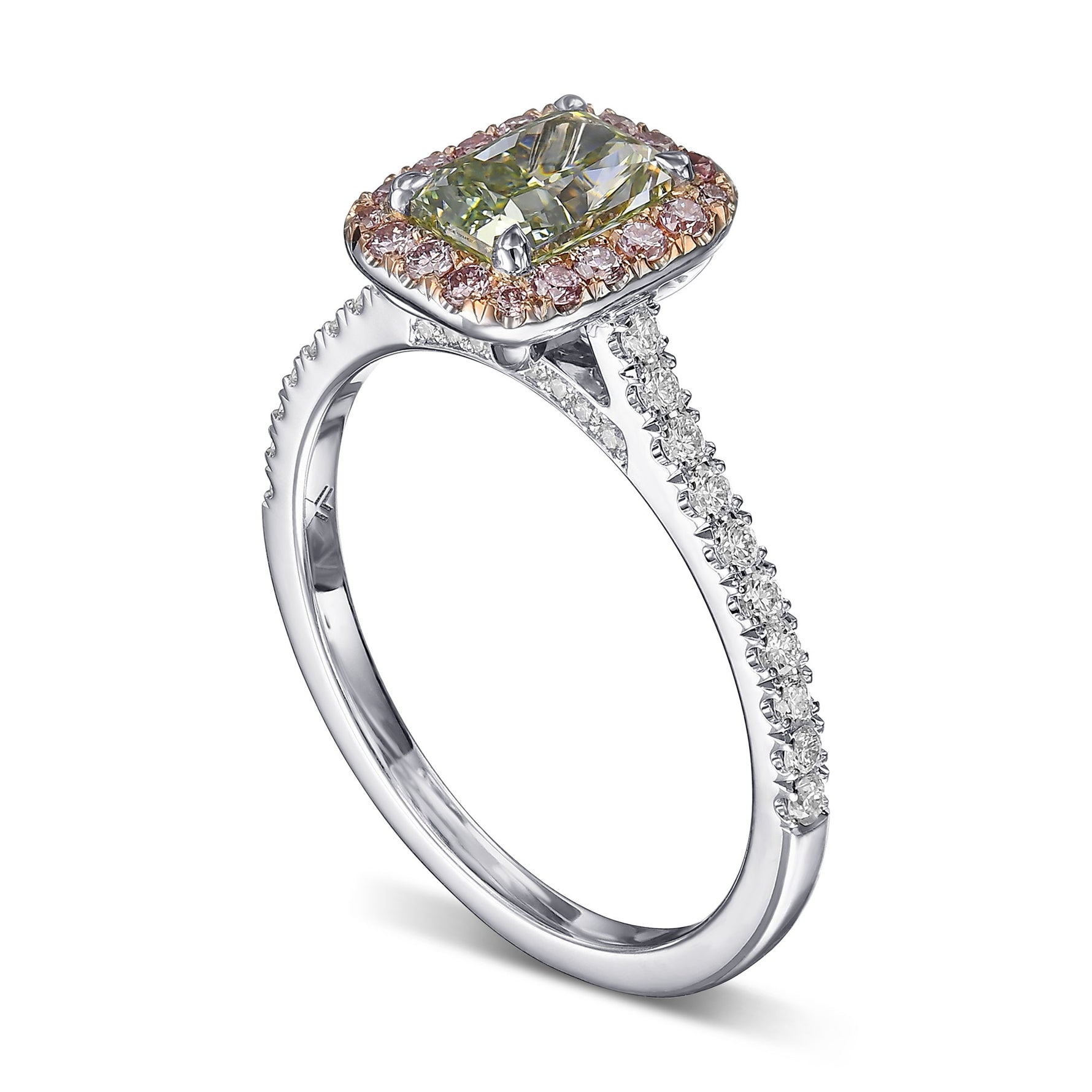 Fancy Intense Yellowish Green Radiant Halo Diamond Ring 