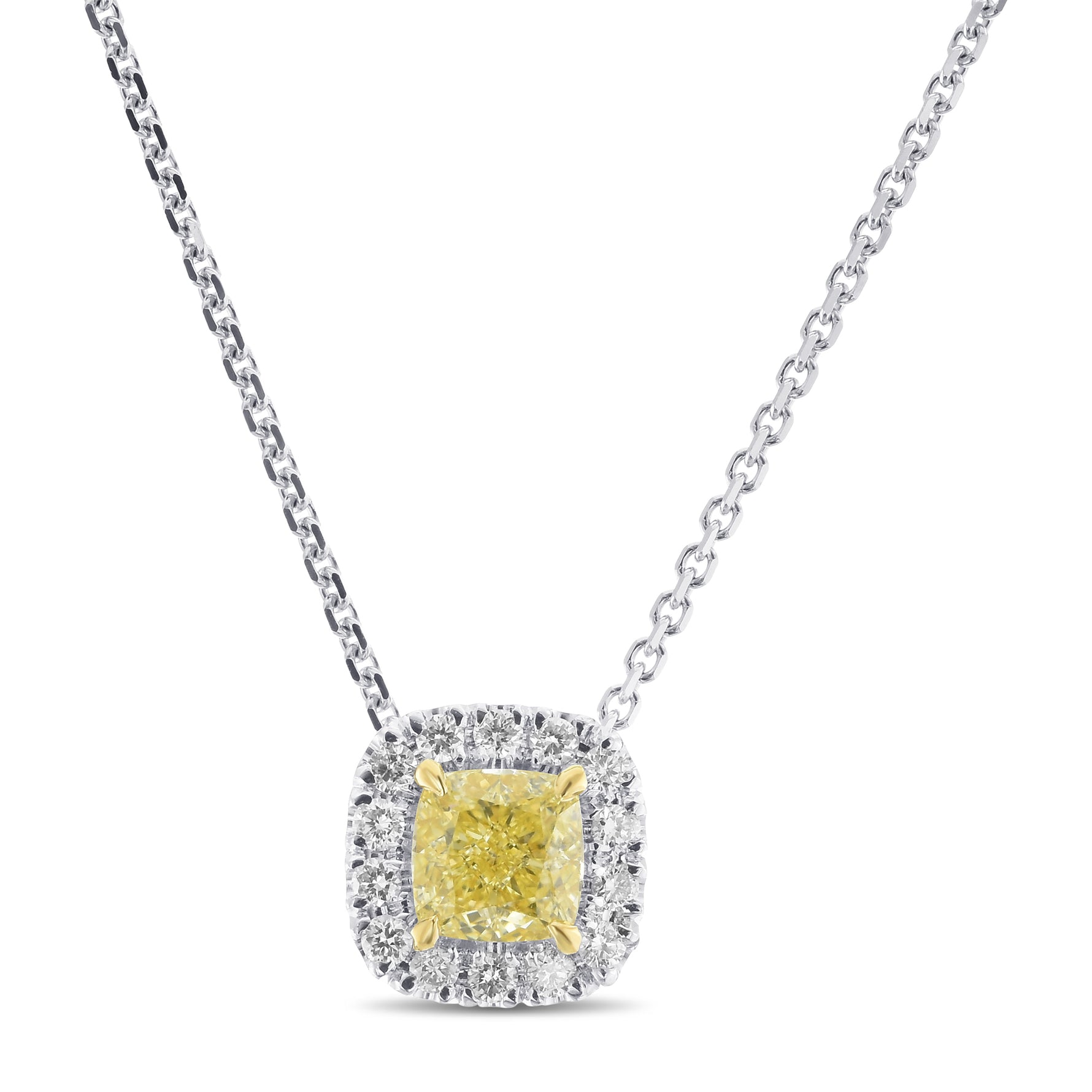 Fancy Yellow Cushion Diamond Halo Pendant